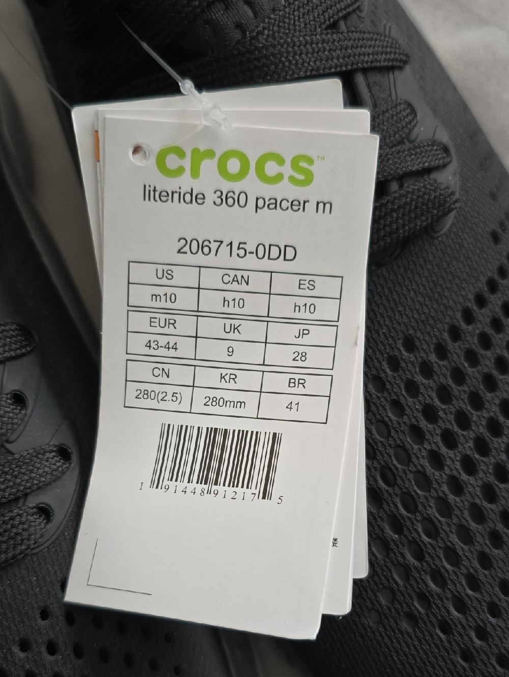CROCS LiteRide 360 Pacer Lace Sneaker - Black with Gray Trim - Picture 2 of 4